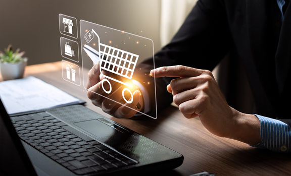 Tradozic hottest products, showcasing the modern digital shopping experience with a glowing cart symbol, highlighting the ease and excitement of buying trending items online.